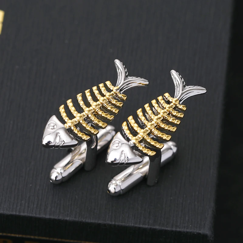 

Novelty Fish Bones Cufflinks for Mens Luxury Fashion Cuff Links Groom Wedding Unique Cuff Buttons Father's Day Gift Gemelos