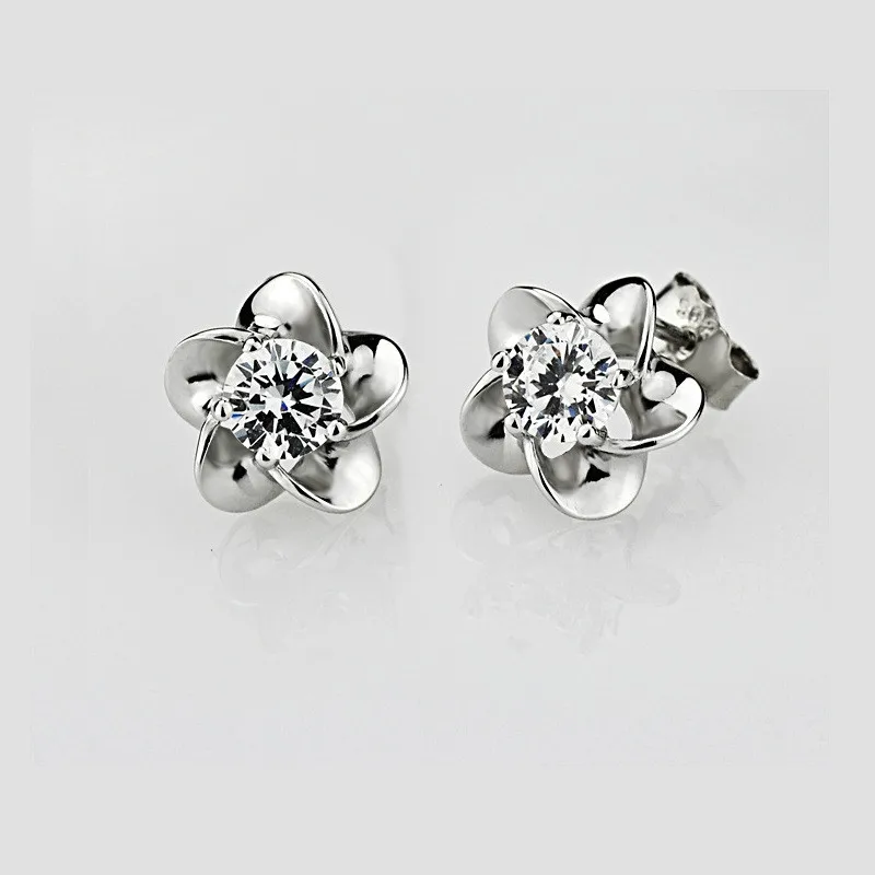 

MISANANRYNE Fashion Flower Shape Stud Earrings White Purple Cubic Zirconia Earrings for Women Classic Ear Jewelry