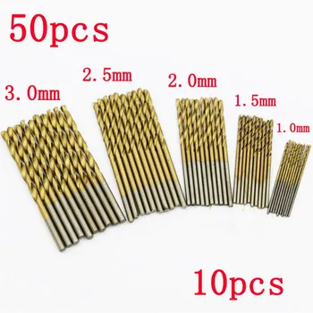 

New 50PCS 1/1.5/2/2.5/3mm Titanium Coated HSS High Speed Steel Drill Bit Set Titanium For Twist Drill Bit Set Tools VEM38 P50