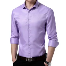 Мужские рубашки высокого качества/Мужская однотонная с лацканами, приталенный силуэт, Повседневная рубашка с длинными рукавами camisa masculina, большие размеры S-4XL