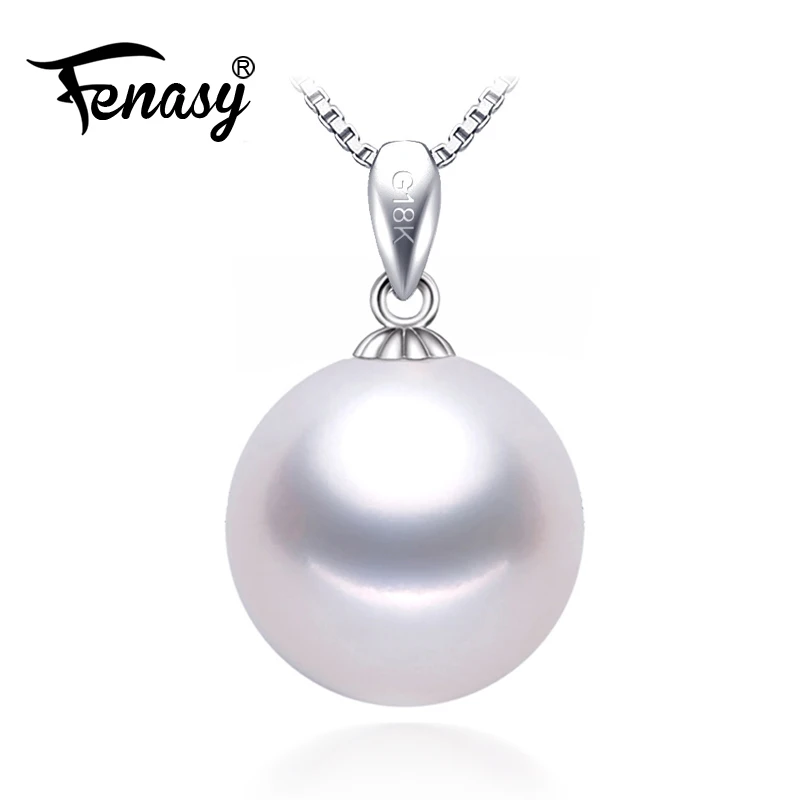 

FENASY 18K White Gold Pendant Pearl Jewelry Necklaces & Pendant For Lovers Brand Round Pearl Pendants Send S925 Silver Necklace