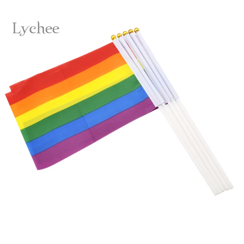 

Lychee 5 Pieces Rainbow Hand Flag Lesbian Gay Pride LGBT Coloorful Banners