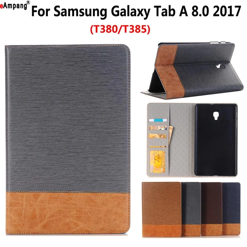 Ковбойские ткань кожаный чехол для samsung Galaxy Tab 8,0 2017 T380 T385 Smart Case чехол принципиально Планшет тонкий флип стенд кожи Shell