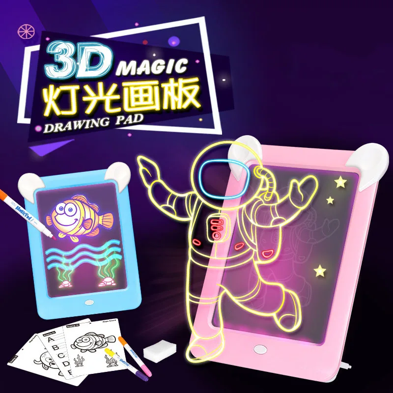 

3D Magic Drawing Pad Creative Discolour LED Light Writing Painting Board Sketchpad For Children Learning Drawing Board Toys Gift