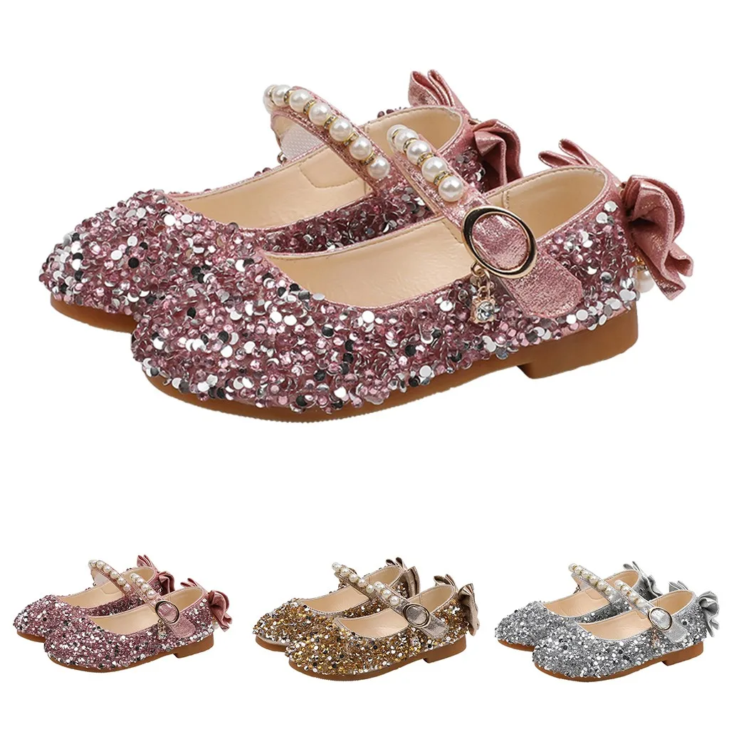 

Children Kids Girls Cute Crystal Bowknot Pearl Princess Dance Single Casual Shoe