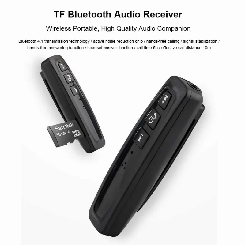 

Mini Car Bluetooth Receiver Clip-on Hands-free Bluetooth Wireless Adapter 3.5mm AUX Music Player HD Calls Support TF Card