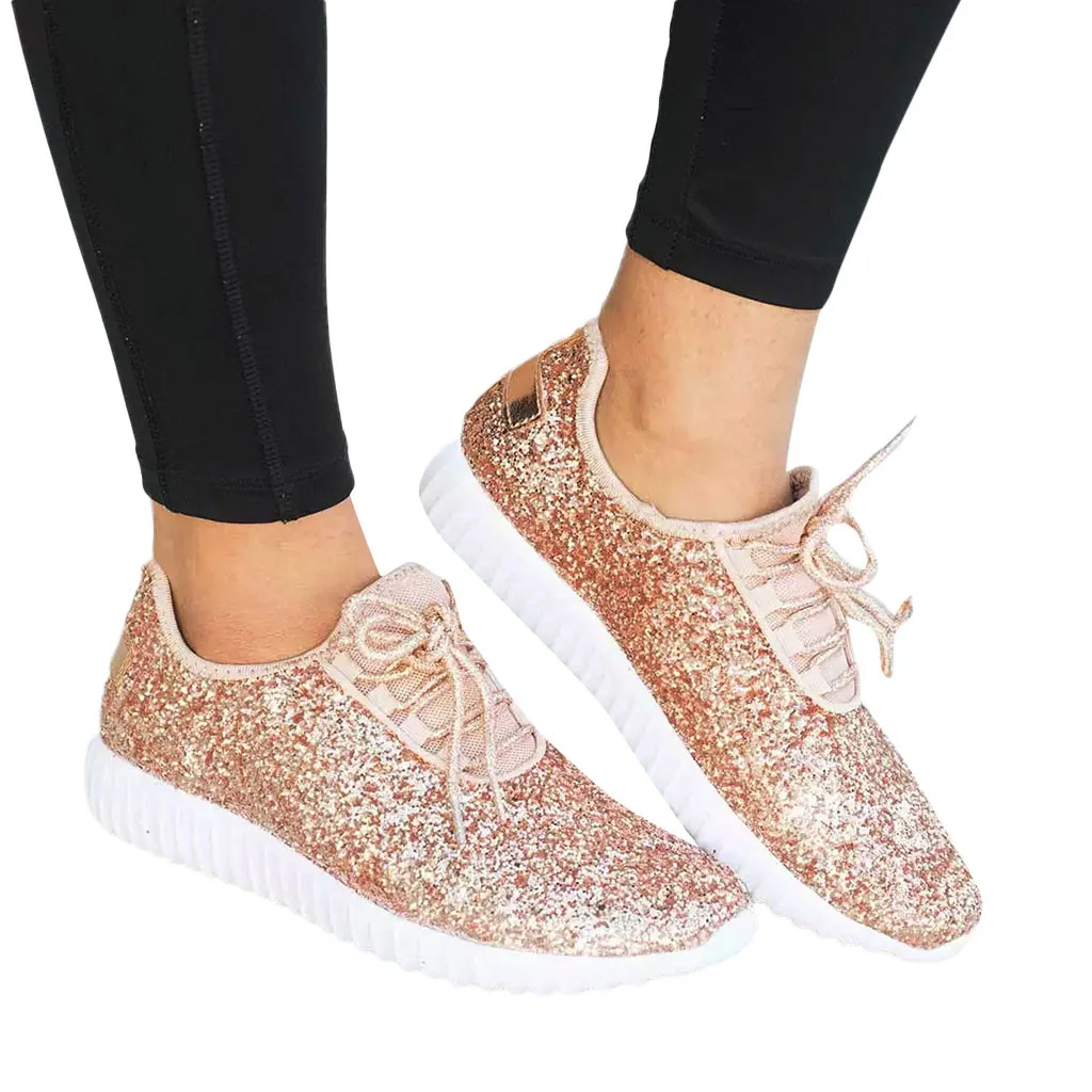 2019 New Arrival Woman Sports Shoes Lace-Up Rubber Flat Sneakers Sequins Shake Shoes Fashion Girls Sport Shoes For Woman 35-43