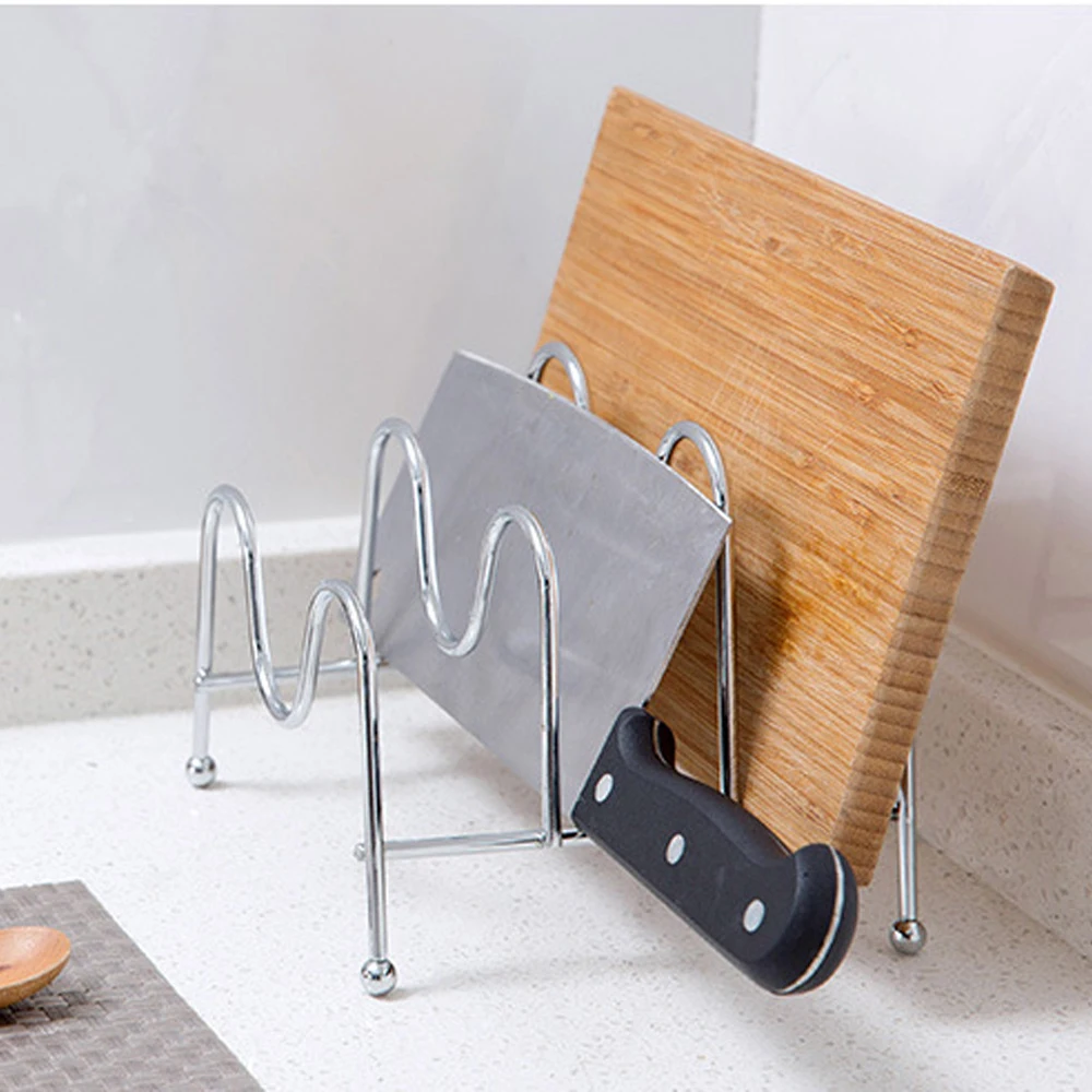 

Stainless Steel Pan Pot Lid Rack Kitchen Pot Cover Cutting Board Stand Storage Holder Shelf Organizer 3 Compartments