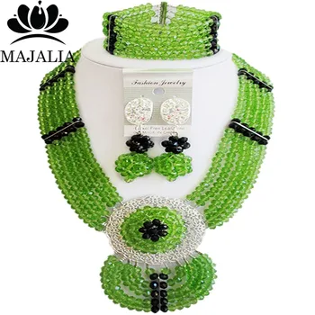 

Majalia Fashion Nigeria Wedding African Beads Jewelry Set Olive green and Black Crystal Necklace Bridal Jewelry Sets 6DN050