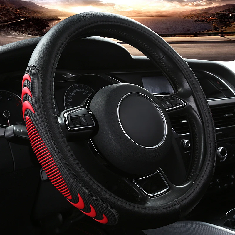 

OUMANU 38cm massage car steering wheel cover micro fiber leather auto steering wheel cover anti shock wheel cover protector