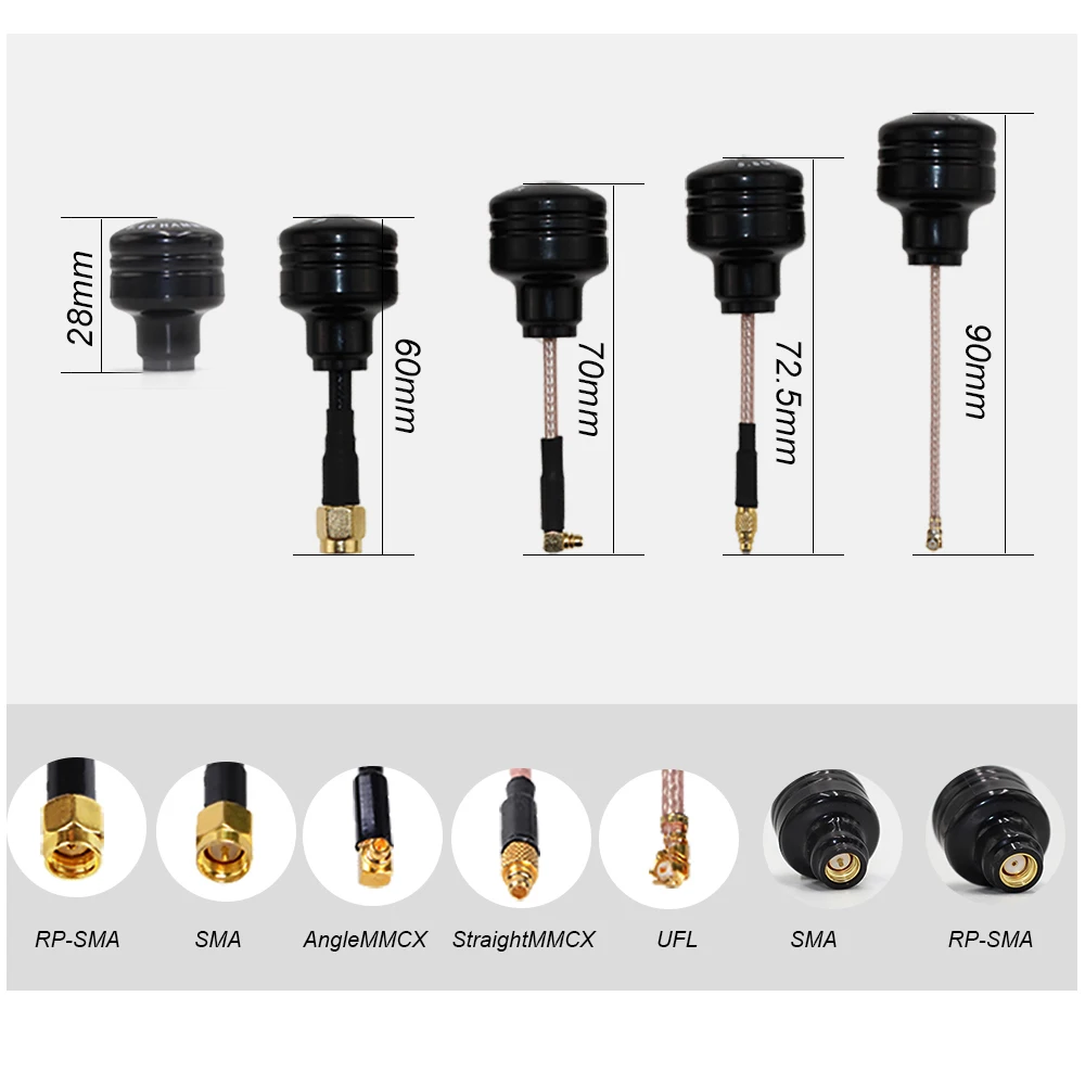 Антенна HGLRC Hammer FPV Lollipop RHCP 5 8G 5dBi SAM/RP-SAM/UFL/ANGLE/MMCX/Прямая мини-Антенна MMCX для гоночного