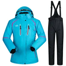Женский лыжный костюм, ветронепроницаемый, с хлопковой подкладкой, для горных лыж, куртки и штаны, комплект, зимний, зимний, утолщенный, для катания на сноуборде, для снежных видов спорта, лыжная одежда
