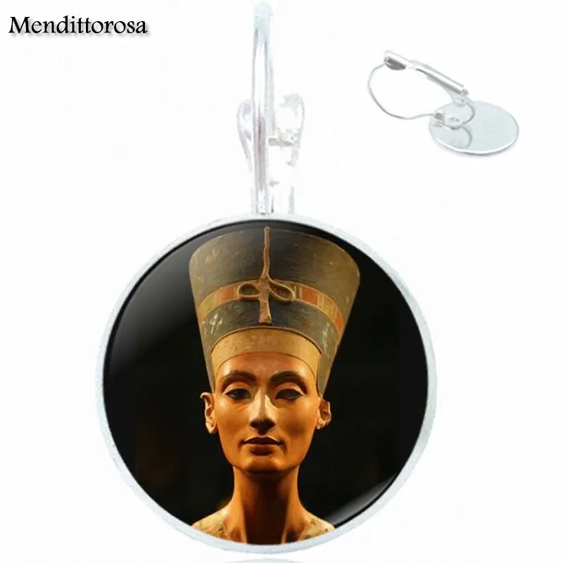 Серьги подвески Nefertiti ручной работы из стекла и бронзы/серебра/золотистого цвета