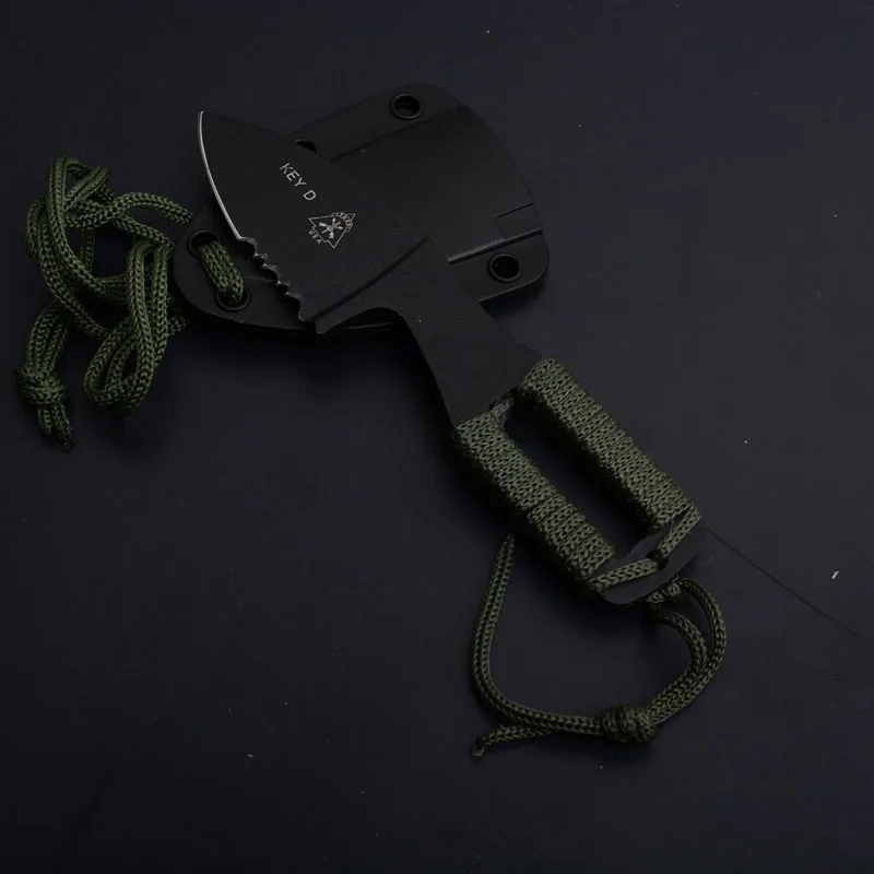Wild-Wolf TOPS Key Knife D Neck Knife Cold Steel Fixed Blade Knife Stonewashed 3Cr13 57HRC Tactical Camping Survival EDC Tool With Sheath  (7)