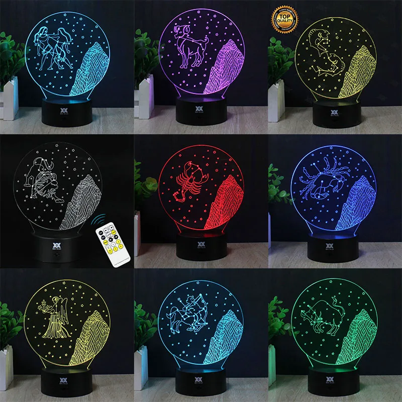 

12 Constellation 3D Remote LED Night Light Touch Table Lamp 7 Color RGB Changeable USB Light Glowing Child's Gift HUI YUAN Brand
