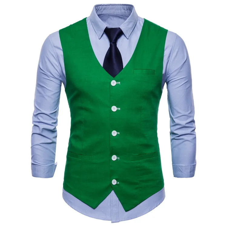 

Fashion Male Vest Spring Casual Slim V-neck Sleeveless Formal Blazer Waistcoat Plus Size 3xl 4xl Men Green Suit Vest Office Wear