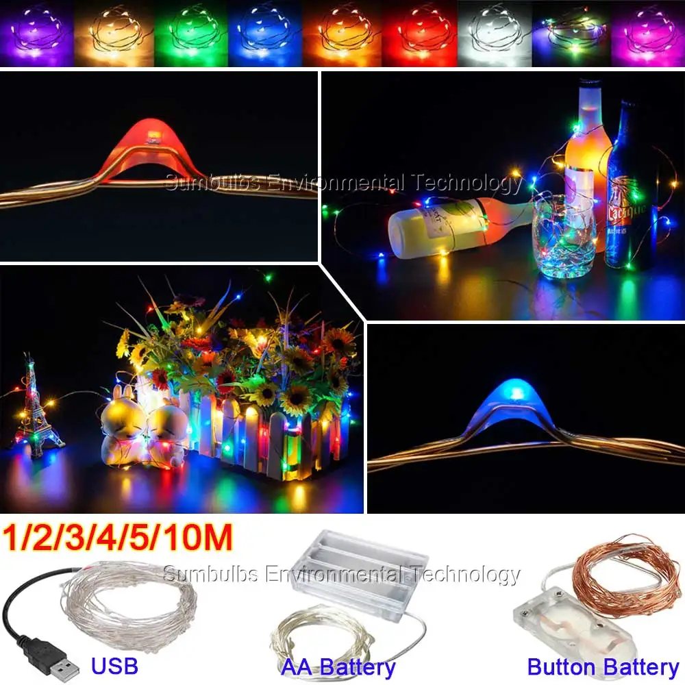 1 м 10 светодиодная гирлянда USB на батарейках Cooper Wire Fairy Рождественские огни