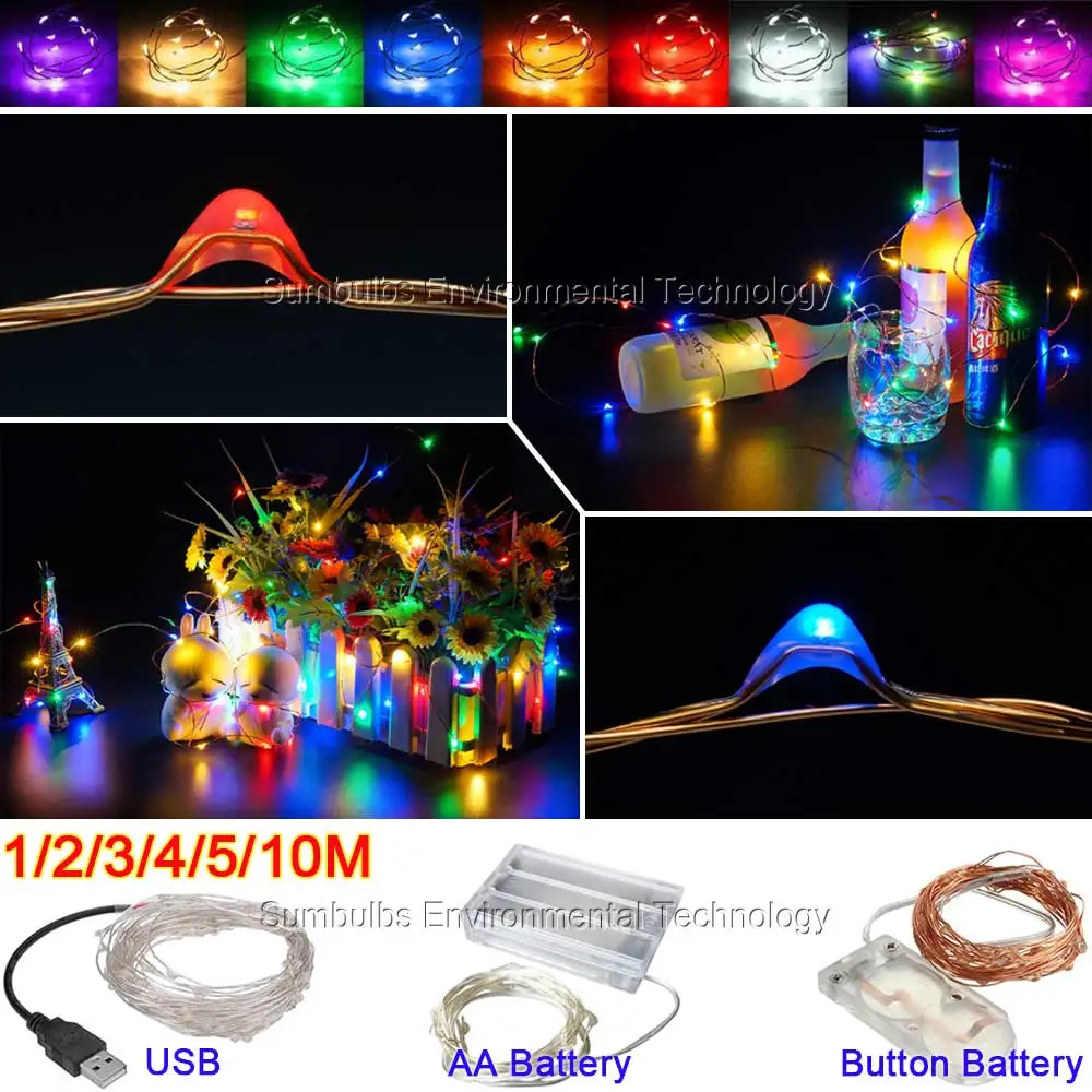 10M LED String USB Battery Copper Wire Bottle Stopper Fairy Strip Light RE Details about   1M 