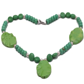 

JYX green turquoise with natural white freshwater pearl single strand necklace