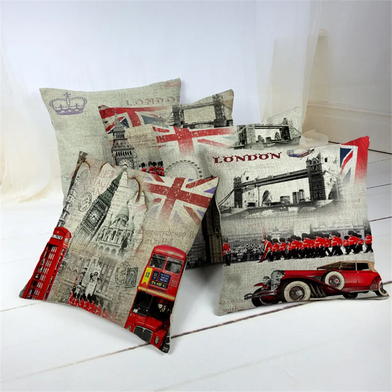 

London Printed 45x45cm/17.7x17.7'' Linen Cushion Cover For Car Sofa Decorative Throw Cotton Sofa Decor Couch