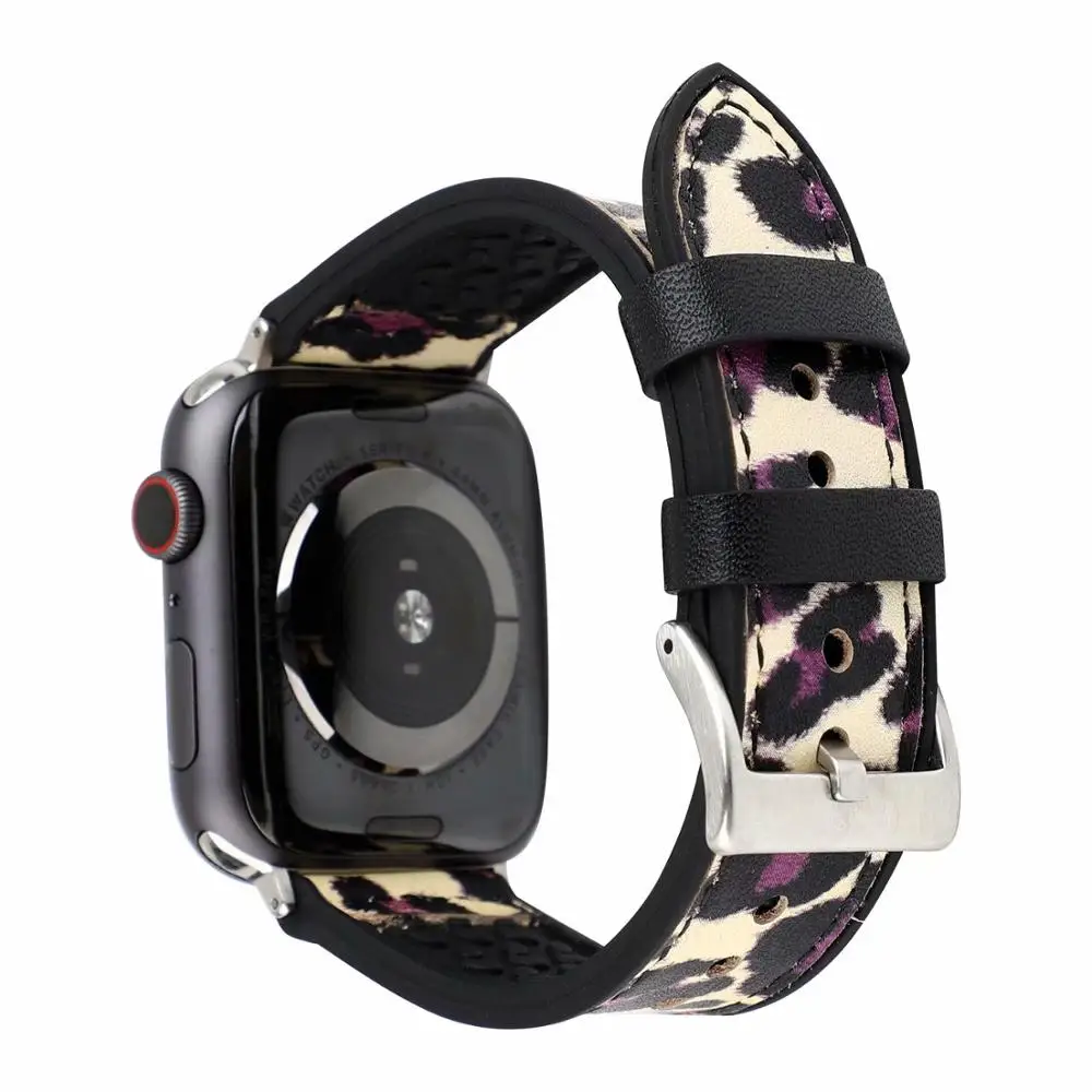 Леопардовая натуральная кожа и силиконовый ремешок для часов Apple Watch Series 4 3 2 1 38 мм