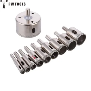 

PW TOOLS 10PCS/set 8-50mm Diamond Coated Core Hole Saw Drill Bits Tool Drilling Tiles Marble Glass Granite for Power Tool Drill