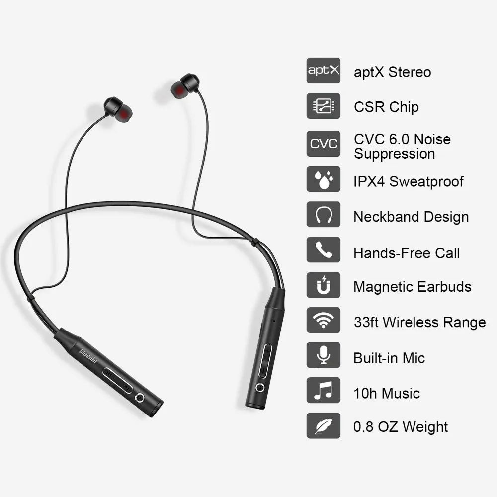 Bluenin BBH 815 спортивные наушники с защитой от пота беспроводные Bluetooth 10 часов музыка