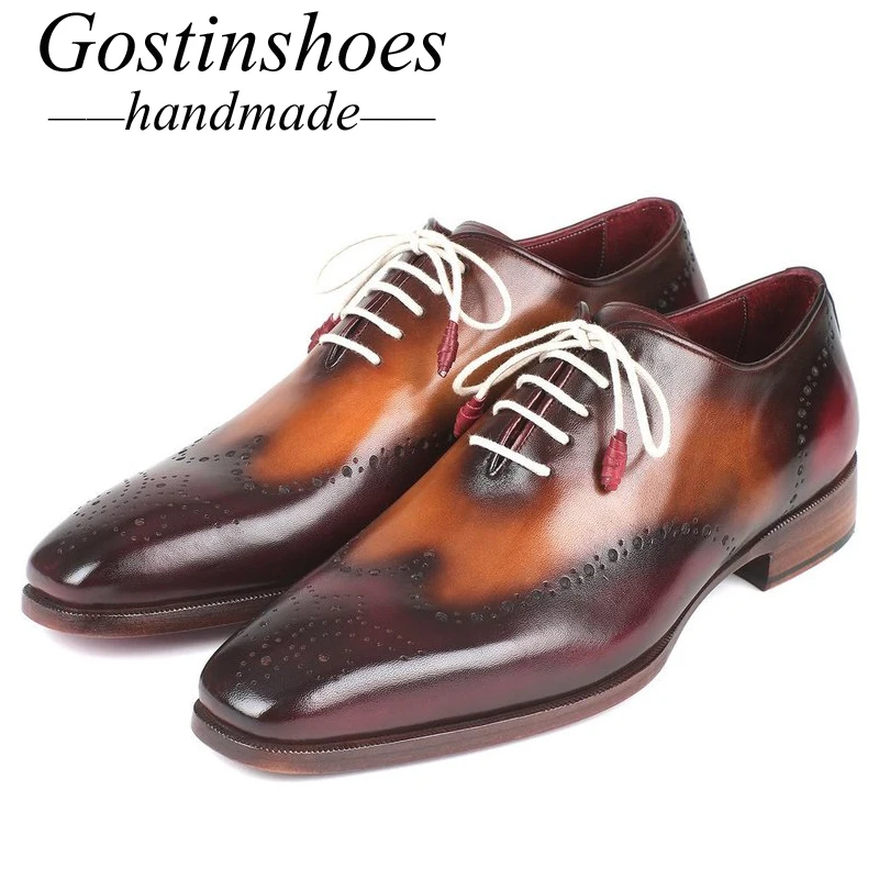 

GOSTINSHOES HANDMADE Goodyear Welted Bordeaux Brown Wingtip Oxfords Genuine Leather Dress Lace-up Elegant Shoes Men SCZ031