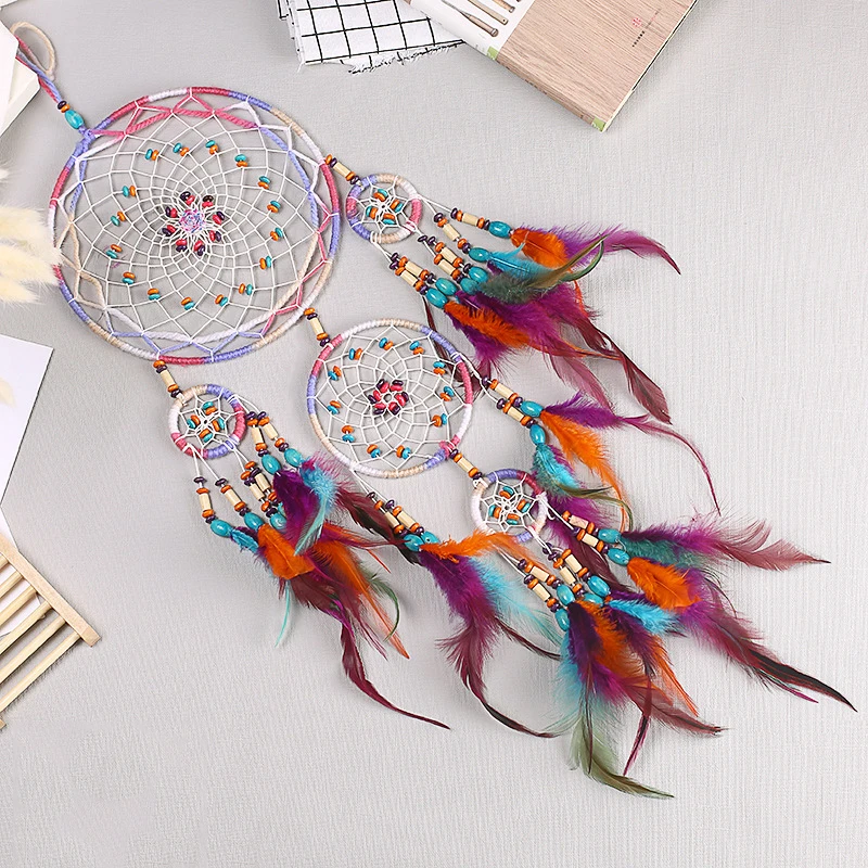 Nuevo creativo todo hecho a mano cinco anillos atrapasueños colgante sala de estar decoración de la pared colgante hermoso adorno colgante Nuevo creativo todo hecho a mano cinco anillos atrapasueños colgante sala de estar decoración de la pared colgante hermoso adorno colgante