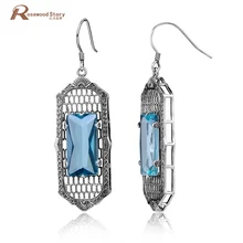 Модные Винтажные серьги-капли с перьями синий кристалл горного хрусталя длинные серьги для женщин вечерние 925 пробы серебряные ювелирные изделия