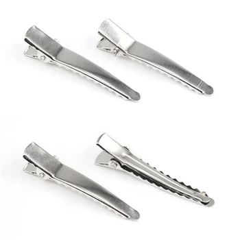 

HHFF 20 PCS Alligator Hair Teeth Clips 45Mm For Bows Barrette Silver Metal Crocodile Clips