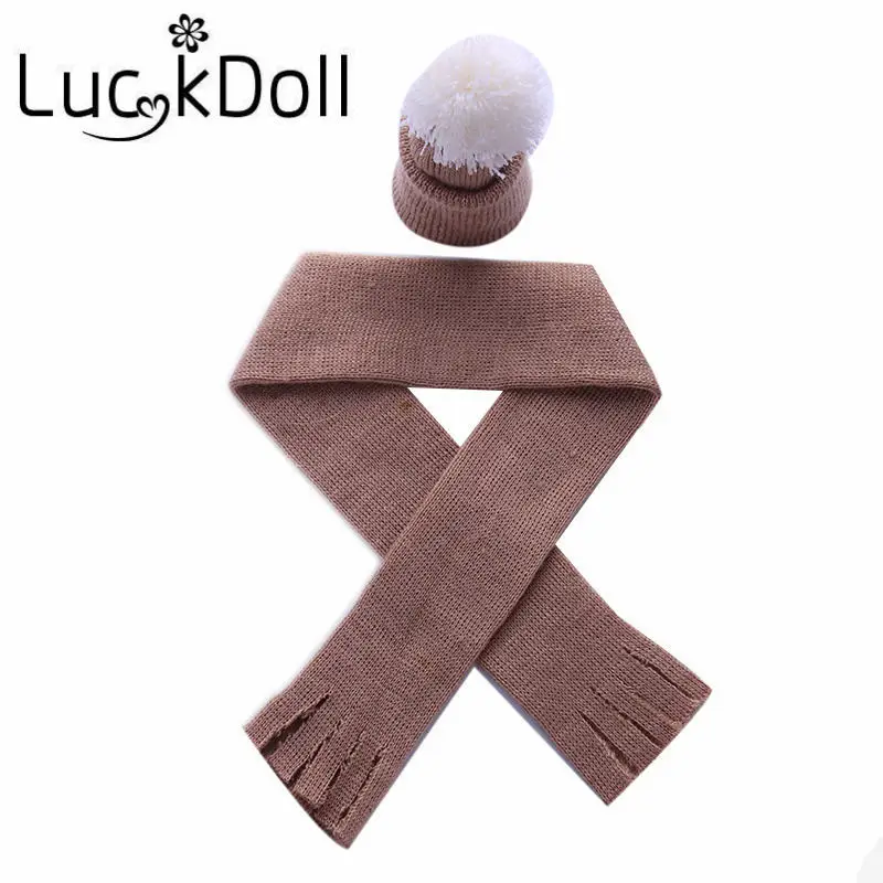 LUCKDOLL однотонный вязаный шарф + шапка для 14 5 Дюймов Американская кукла Wellie Wishers