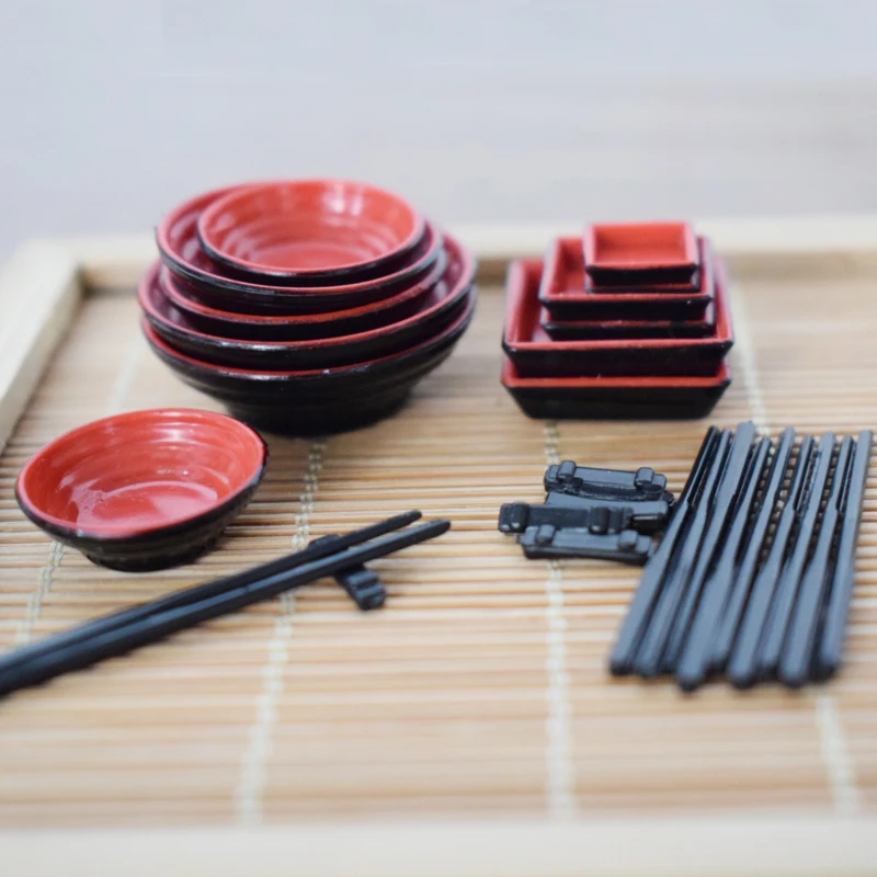 

1/12 Scale Dollhouse Miniature Chinese Bowl Dish Chopsticks Tableware Set Pretend Play Kitchen Toy