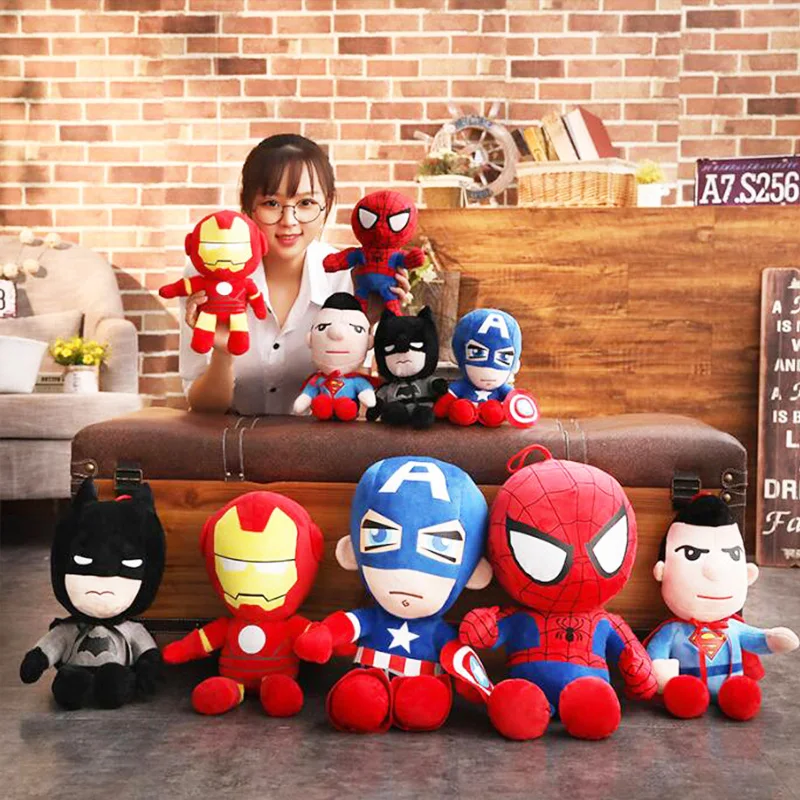 

30~65cm Plush Toys Avengers Iron Man Hulk Thor Spiderman Batman Superman Captain America Boy Birthday Gift