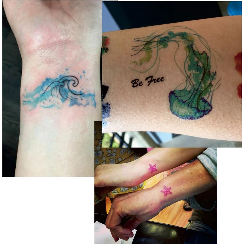 T1804 1 шт. Русалка море временная татуировка со шкалой, морская звезда, Кит, медуза, и водная капля шаблон тела краски татуировки