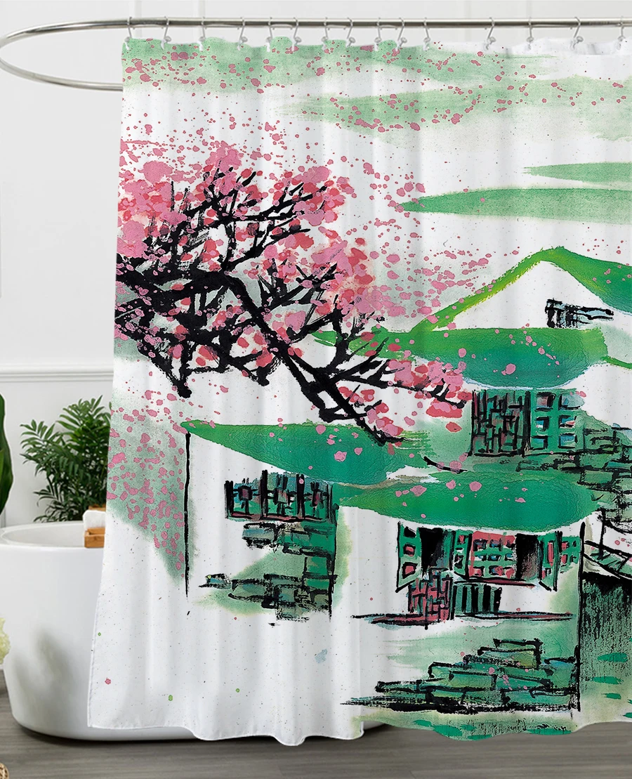Китайская живопись, занавеска для душа, водонепроницаемая полиэфирная ткань, 180x180 см, занавеска для душа и 40x60 см, коврик для ванной комнаты