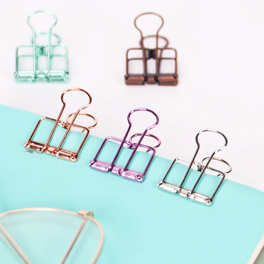 10PCS Novelty Solid Color Hollow Out Metal Binder Clips 20mm Notes