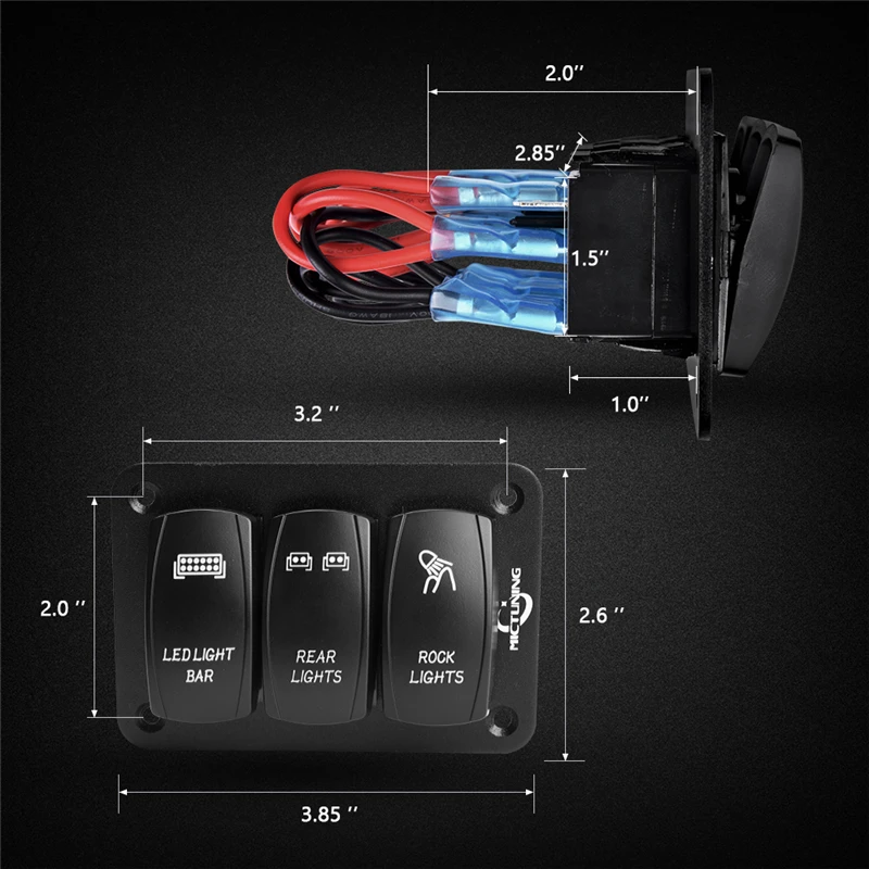 MICTUNING, 3 комплекта, светодиодный светильник, панель переключателя, 5 контактов, ВКЛ-ВЫКЛ, тумблер, задний светильник, панель управления, 12 В, 24 В, w/синий светодиодный светильник