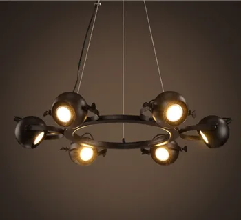 

American Retro Style Black Pendant Light 6 Heads E27 Spot Bulb Holder Vintage Industrial Loft Pendant Lamp for Clothing Shop