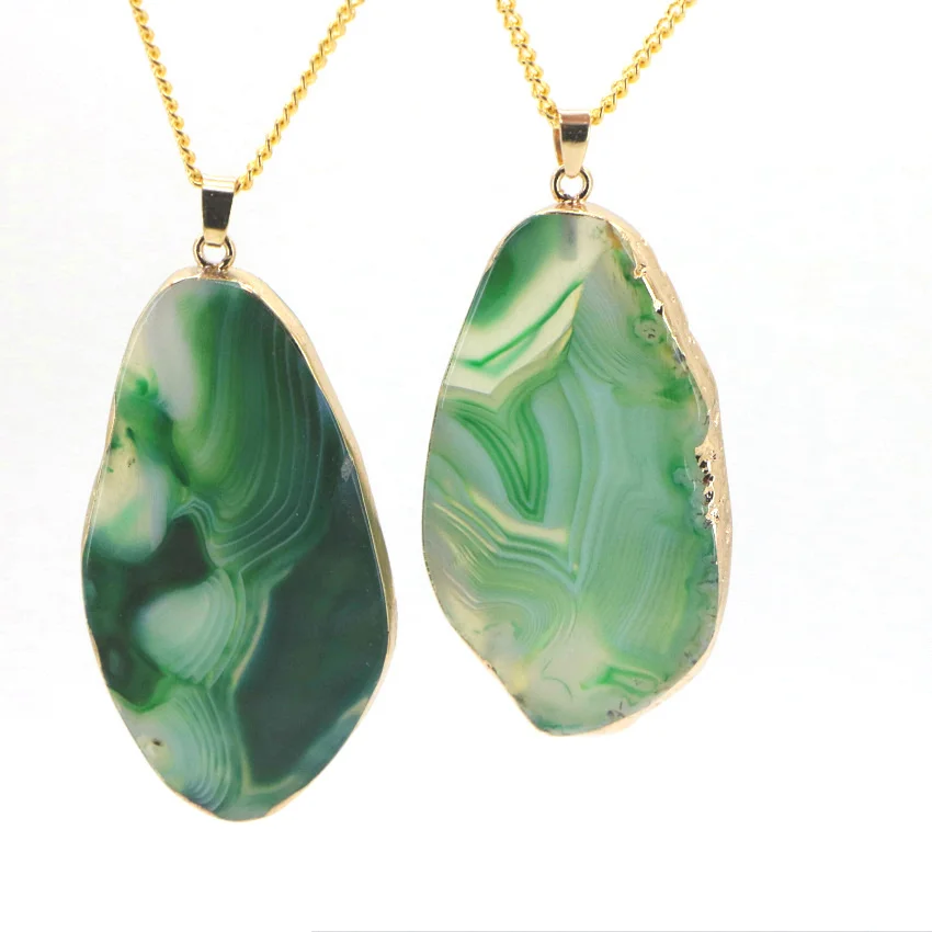 Natural green agate pendant gold plated necklace (9)