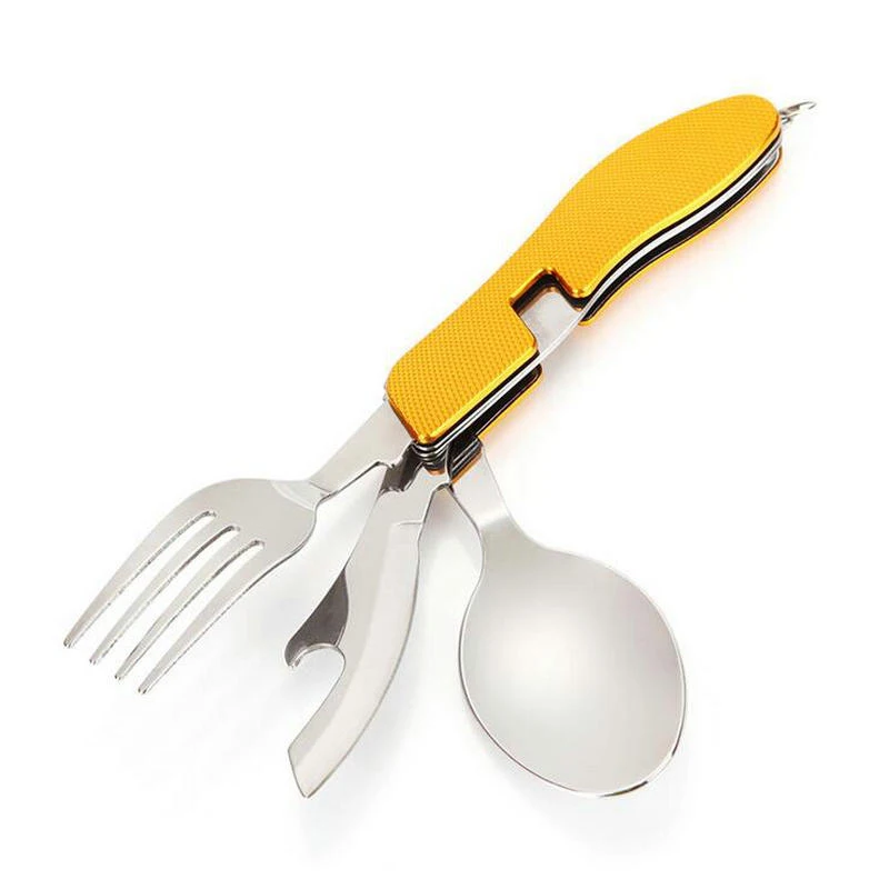 Herramienta portátil Para Acampar De Picnic Desmontable Cuchillo Cuchara Tenedor Kit de Viaje, de Múltiples Funciones Al Aire Libre de Acero Inoxidable Vajilla Plegable