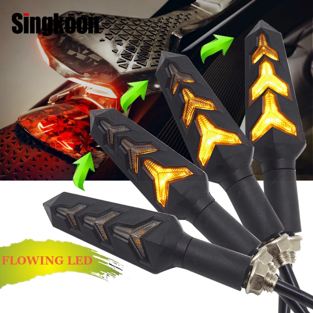 

Flowing flicker led motorcycle turn signal Lights Blinkers clignotant moto FOR vtx 1800 kawasaki zzr400 er6f er6n harley skull