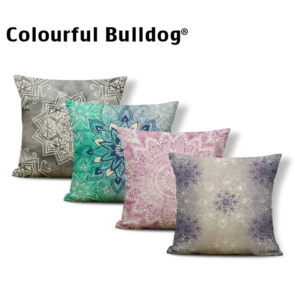 

Geometry Datura Cushion Covers Lotus India Pattern Line Pilow Home Decorative Pillowslip Covers Small 45X45Cm Burlap Colorful