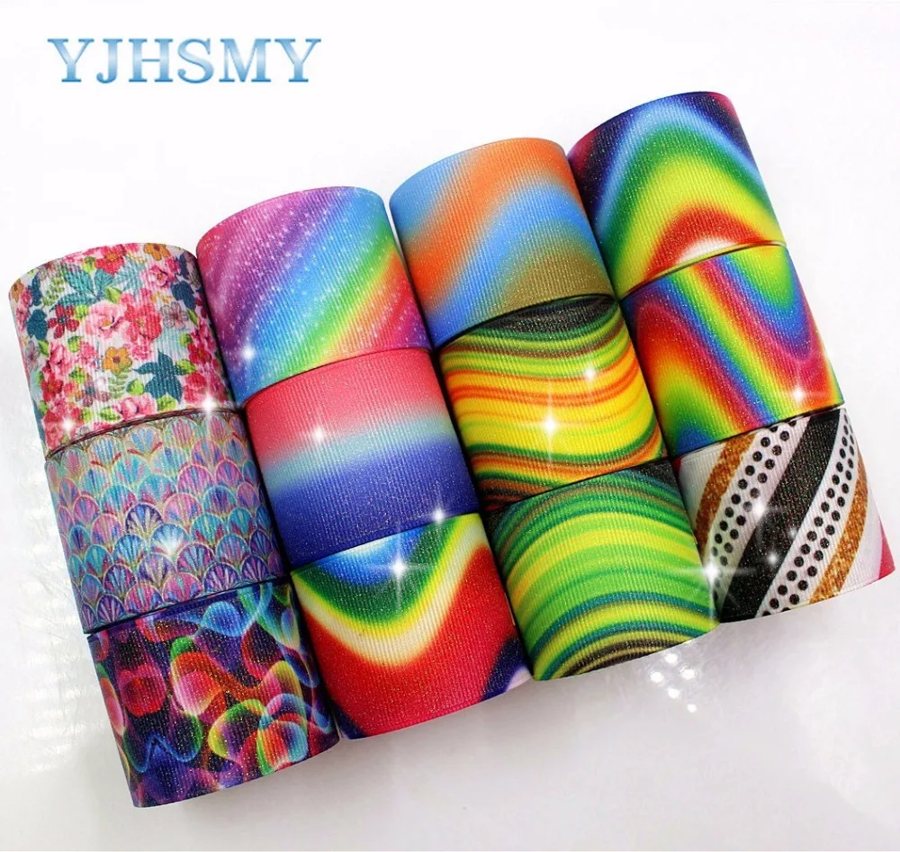 

YJHSMY C-171215-349,38 mm 5 Yards flash Colorful Thermal transfer Printed grosgrain Ribbons,DIY handmade gift wrap Material