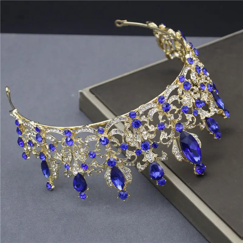 

Blue Red Crystal Gold Tiaras and Crowns for Women Crown Headband Prom Wedding Hair ornament Bridal Jewelry Bride Headdress