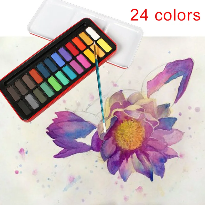 24 цвета сплошной набор акварельных красок пигмент набор красок сплошной акварельный пигмент искусство поставки Профессиональный рисунок