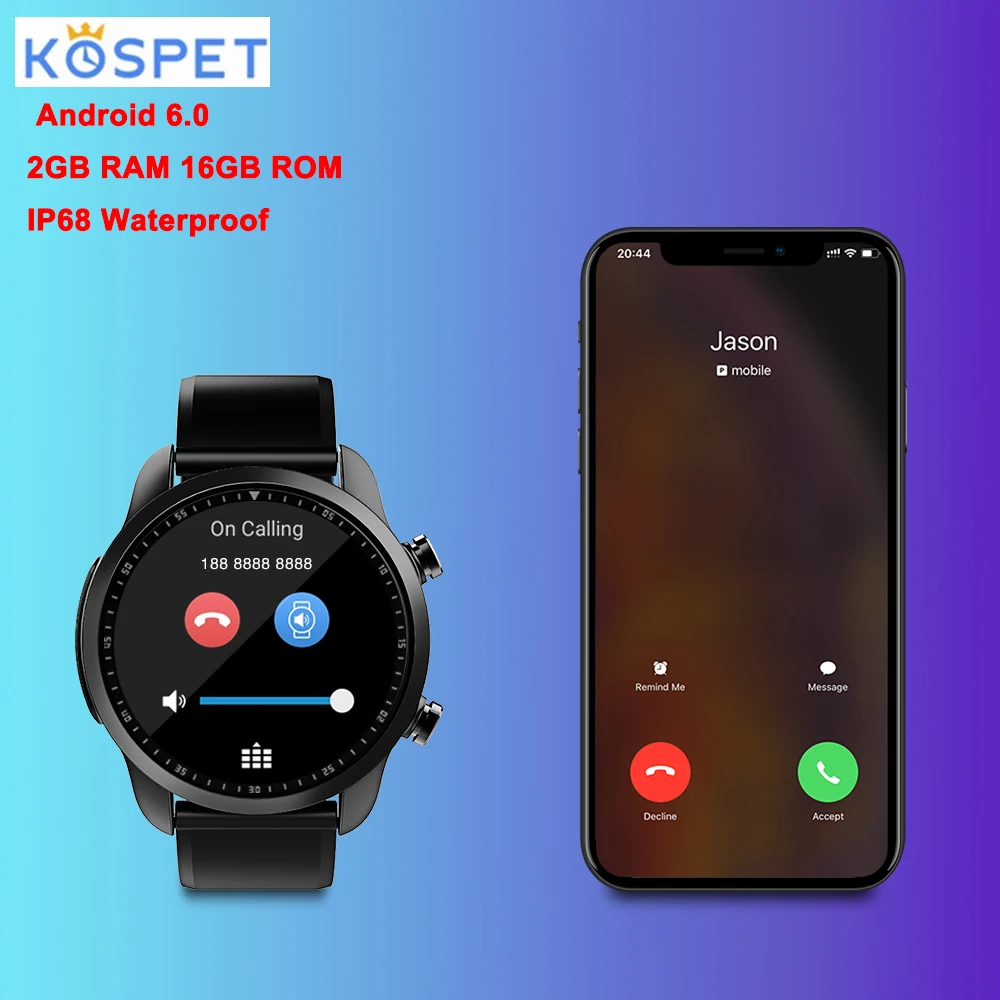 

Kospet Brave 4G Smartwatch Phone 1.3 inch Android 6.0 MTK6737 1.2GHz 2GB RAM 16GB ROM IP68 Waterproof Smart Watch