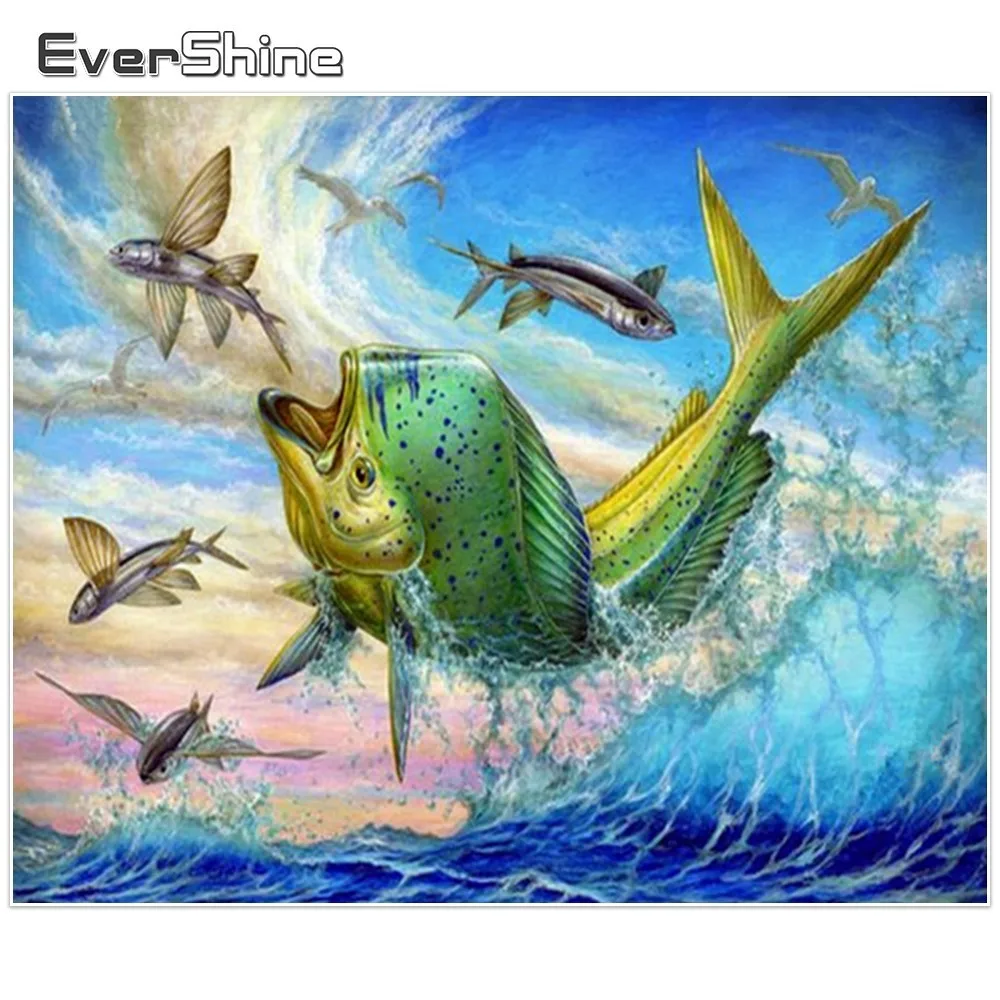 

EverShine 3D Diamond Painting Full Square Fish Rhinestones Landscape Diamond Embroidery Diamond Mosaic Cross Stitch Wall Sticker