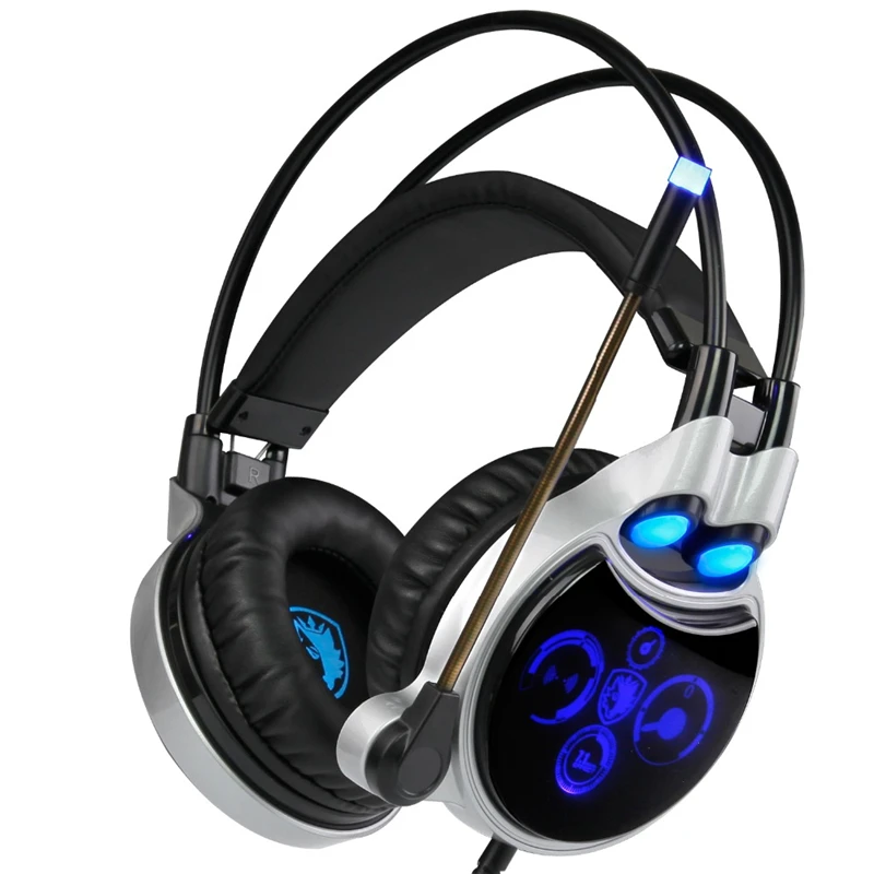  SADES R8 Gaming Headset Virtual USB 7.1 Sound Channel Wired Over-Ear Headphones with Mic LED Light 