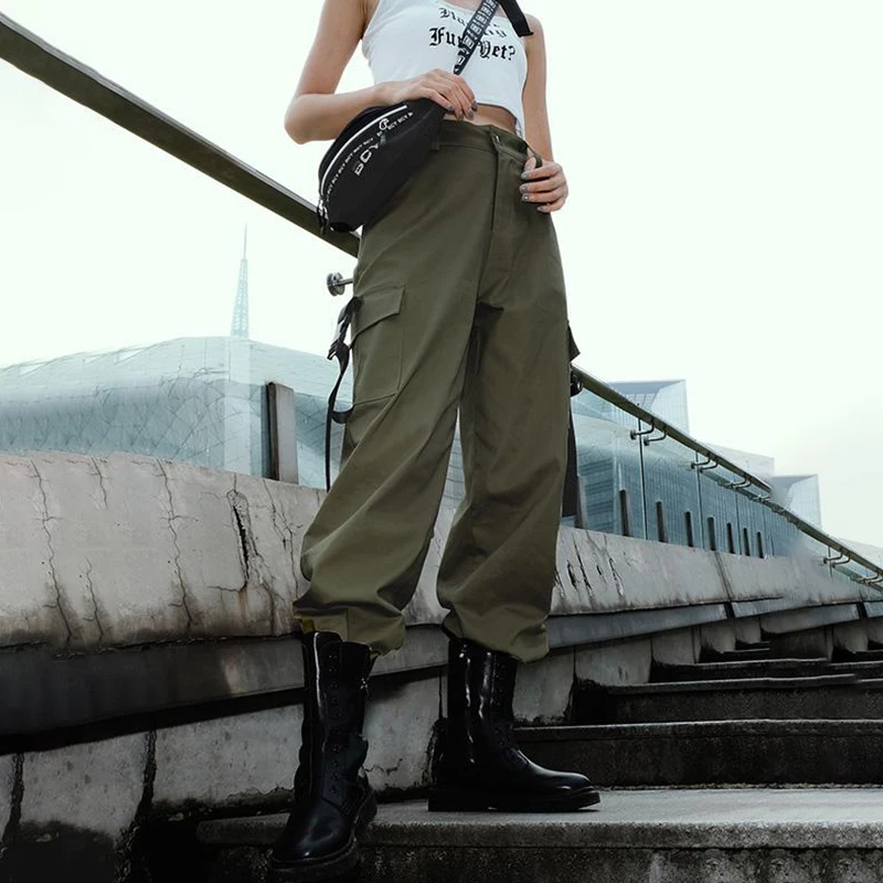 Celmia черный Высокая талия женские брюки-карго с накладным карманом Свободные повседневные штаны модная одежда в стиле «хип-хоп» Для женщин брюки S-5XL